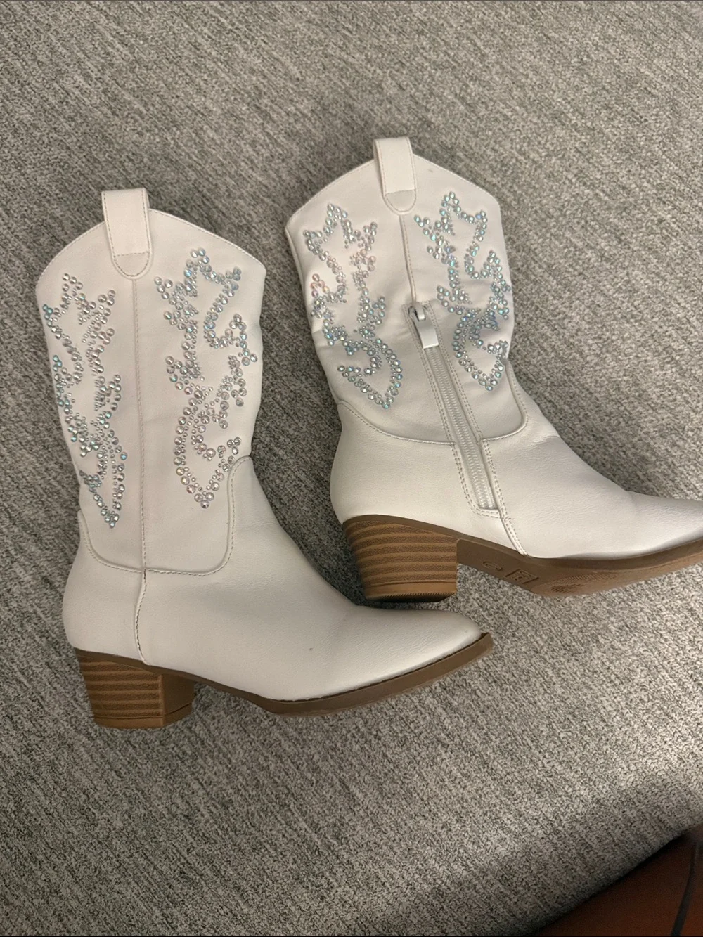 Link-White Rhinestone Western Mid-Calf Boots - Little Girls